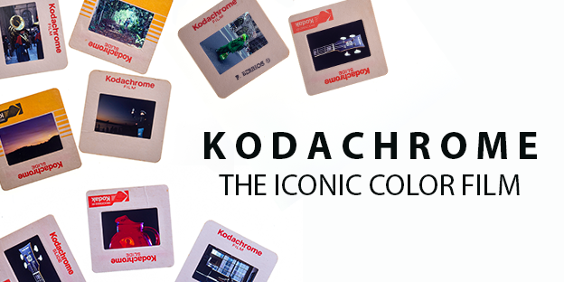 "K O D A C H R O M E: THE ICONIC COLOR FILM" with many squares for developed pictures.