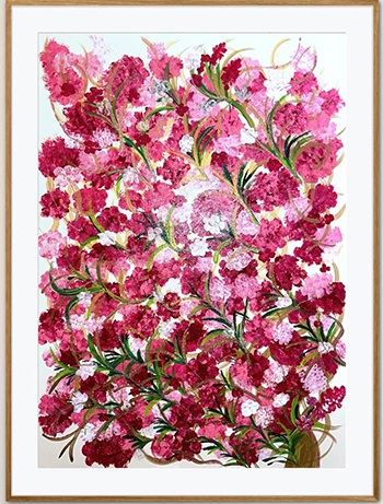 Art depicting red and pink flowers