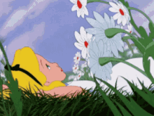 Animated gif of Disney's Alice in Wonderland - Alice laying in a field of flowers