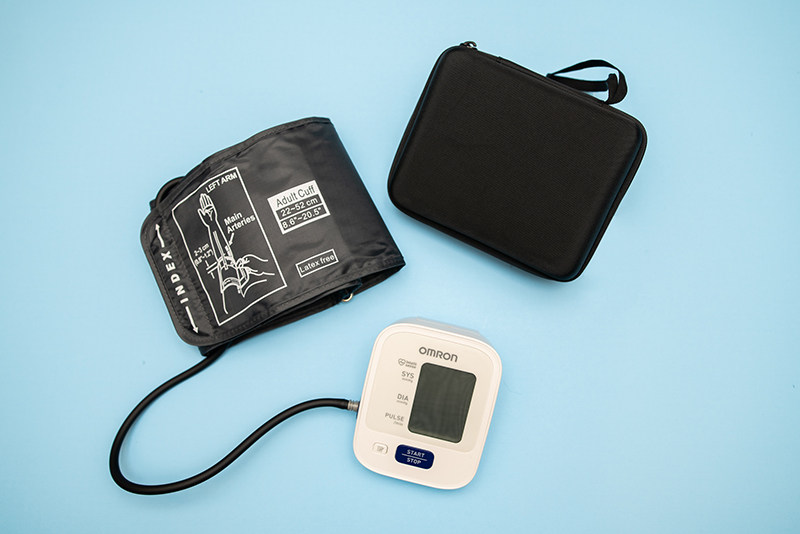Blood pressure monitor, cuff, and case