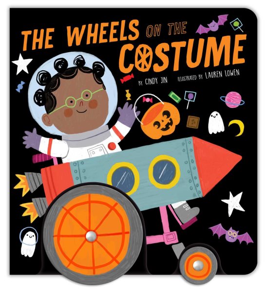 Cover art for The wheels on the costume [BOARD BOOK] / by Cindy Jin   illustrated by Lauren Lowen.