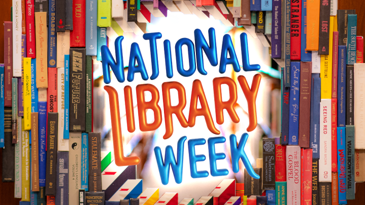 National Library Week written in the empty space of a circular book tunnel