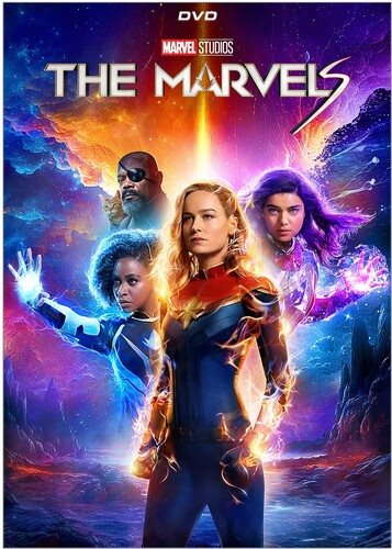 Cover art for The Marvels [DVD videorecording] / Marvel Studios presents   produced by Kevin Feige   written by Nia DaCosta and Megan McDonnell and Elissa Karasik   directed by Nia DaCosta.
