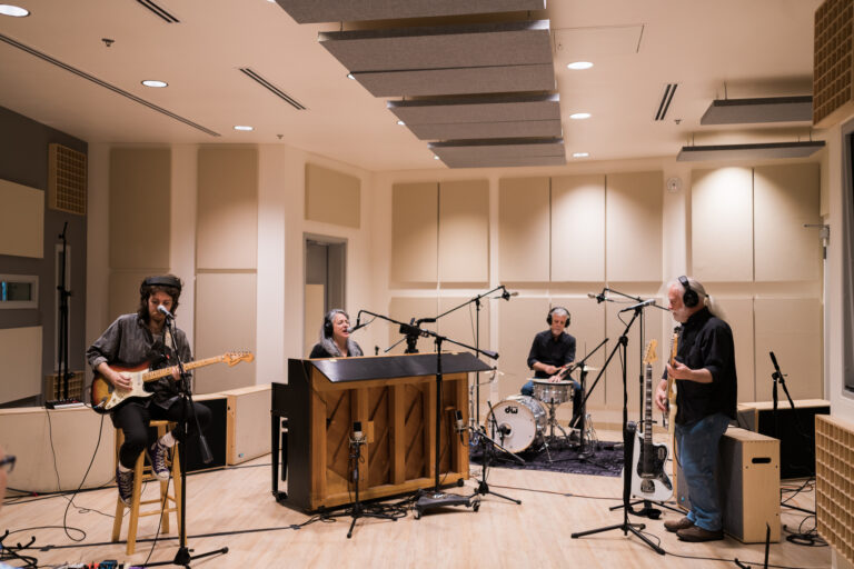 A band playing in the Melrose Audio Studio for an episode of Melrose in the Mix