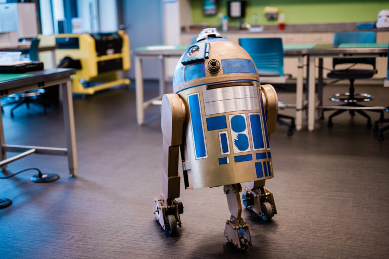 Star Wars Astromech droid, R2-KN3, in the Melrose Center Fab Lab