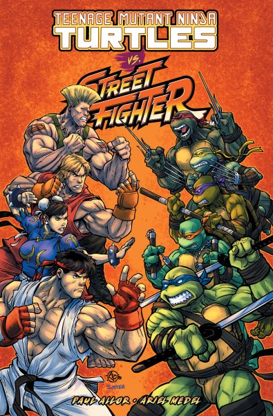 Cover art for Teenage mutant ninja turtles vs. street fighter / written by Paul Allor   art by Ariel Medel   colors by Sarah Myer   letters by Ed Dukeshire.