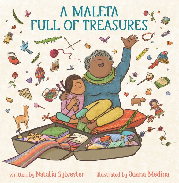 Cover art for A maleta full of treasures / written by Natalia Sylvester   illustrated by Juana Medina.